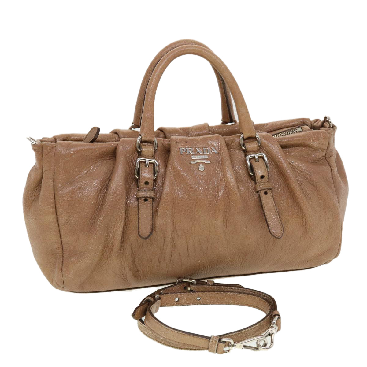 PRADA Shoulder Bag Leather 2way Brown  am4385