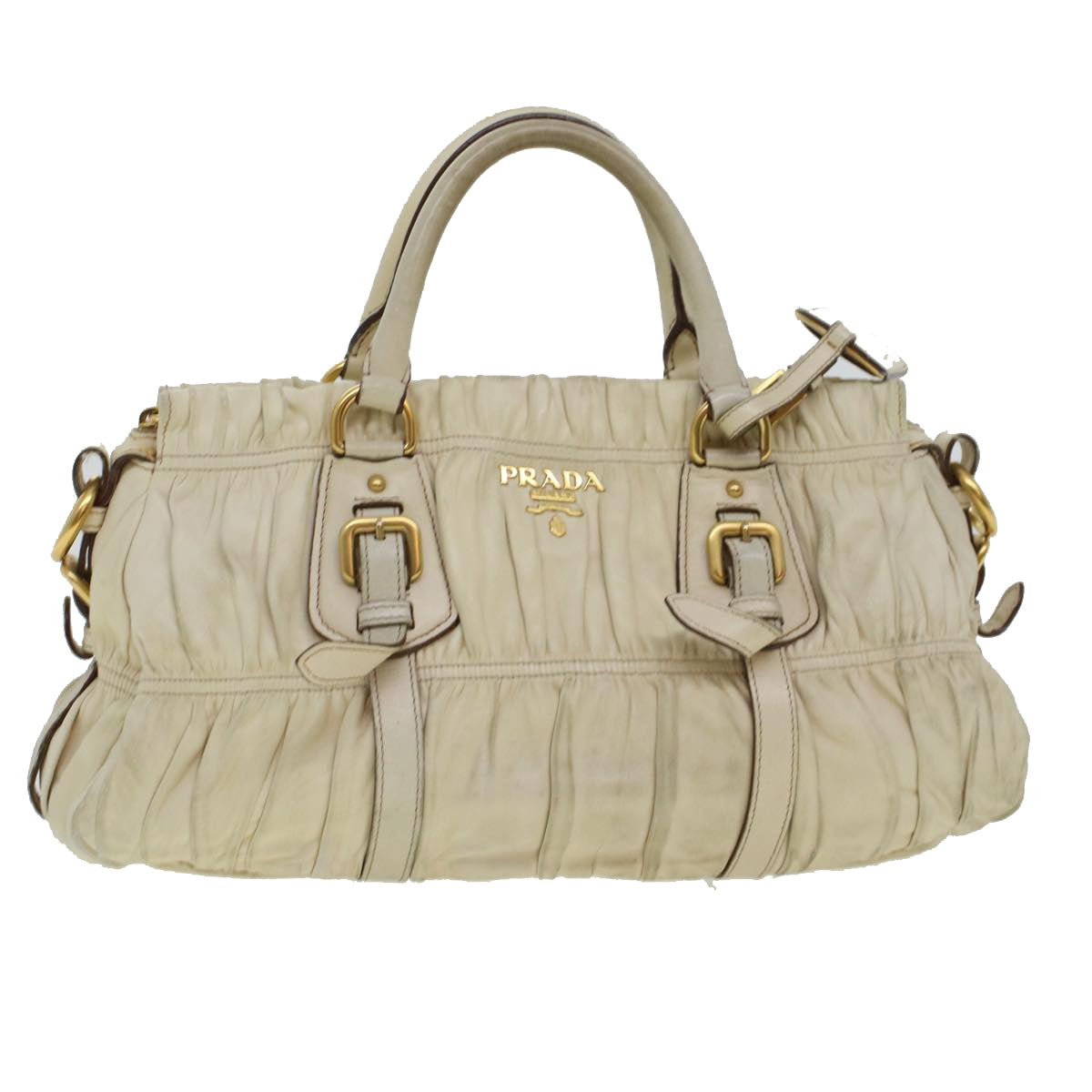 PRADA Hand Bag Leather Beige  am4391