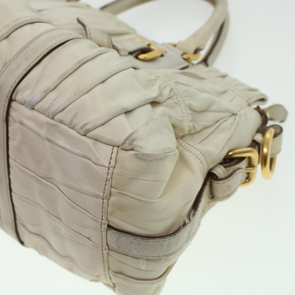 PRADA Hand Bag Leather Beige  am4391