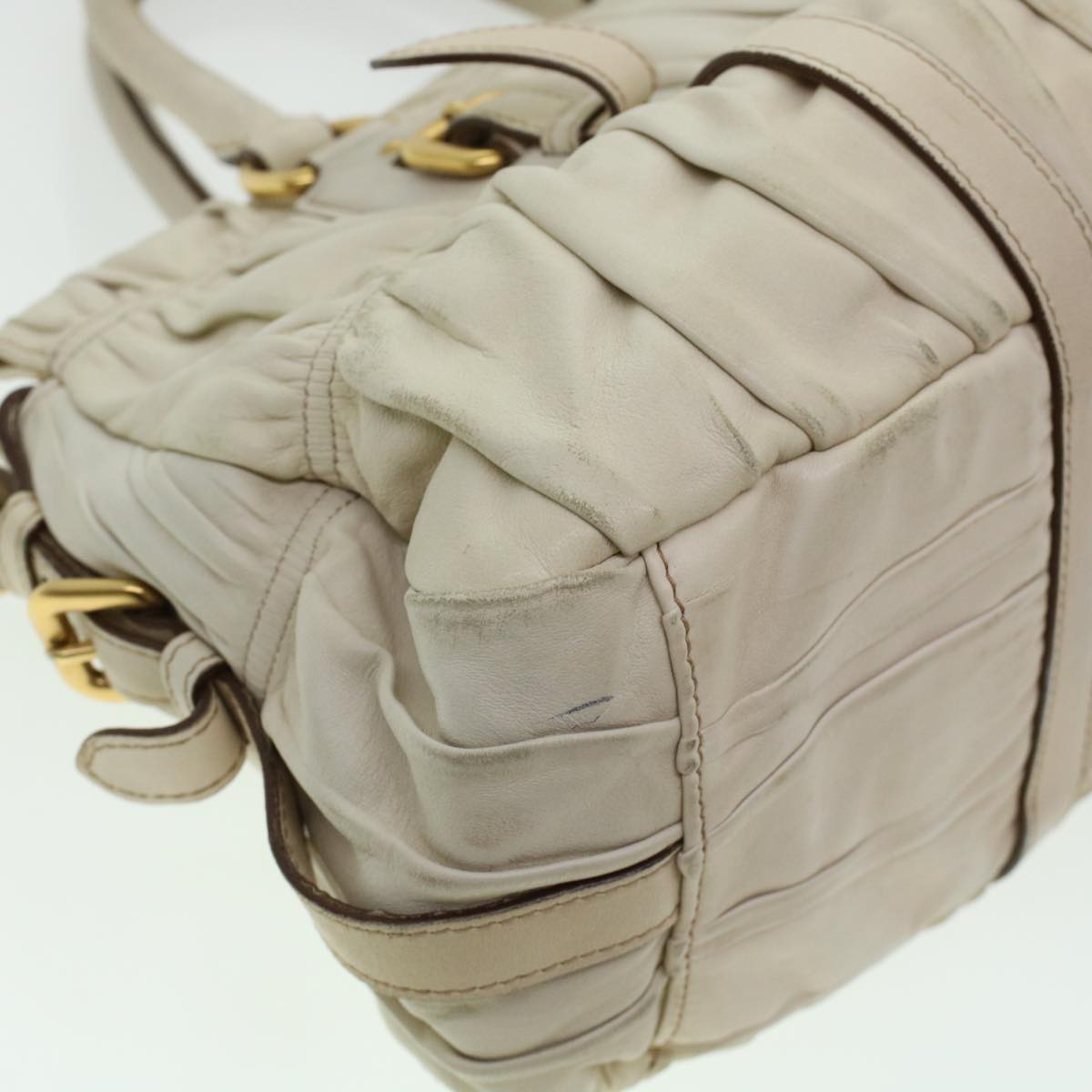 PRADA Hand Bag Leather Beige  am4391