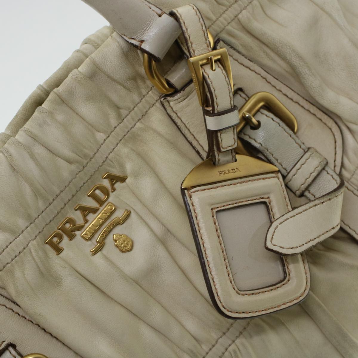 PRADA Hand Bag Leather Beige  am4391