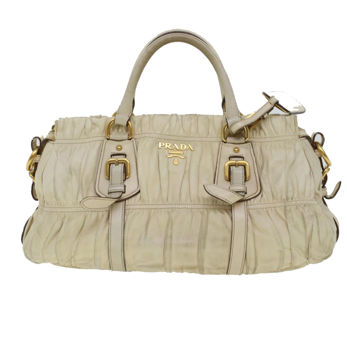 PRADA Hand Bag Leather Beige  am4391