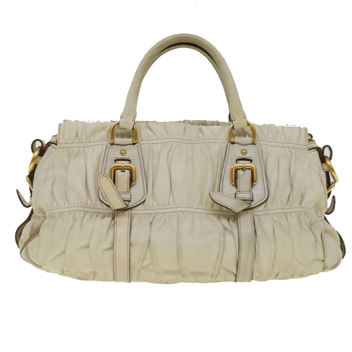 PRADA Hand Bag Leather Beige  am4391