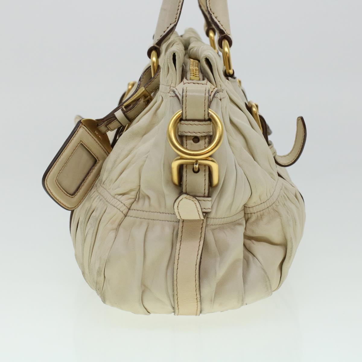 PRADA Hand Bag Leather Beige  am4391