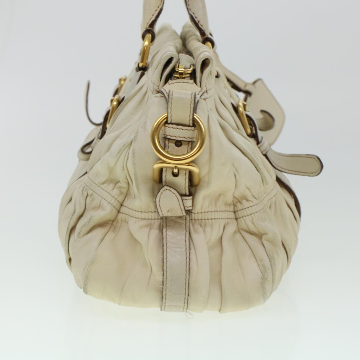 PRADA Hand Bag Leather Beige  am4391