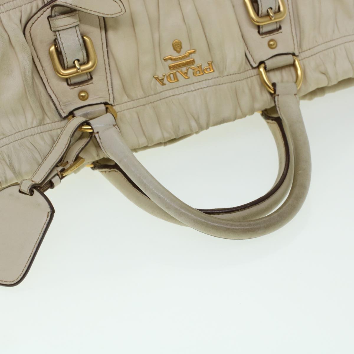 PRADA Hand Bag Leather Beige  am4391