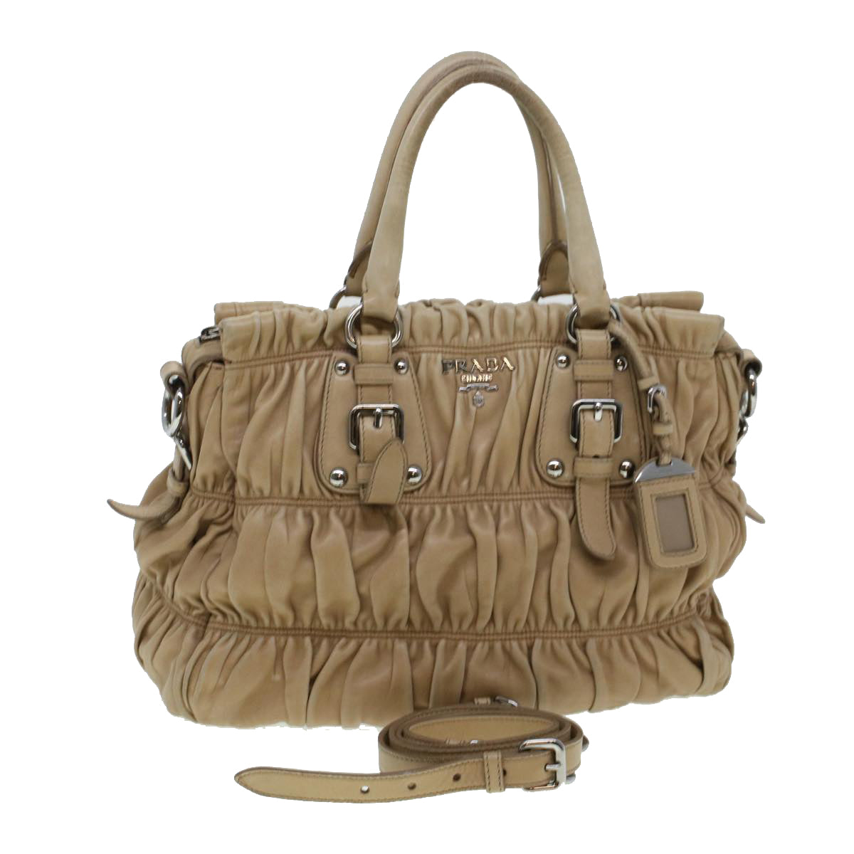 PRADA Shoulder Bag Leather 2way Beige  am4393