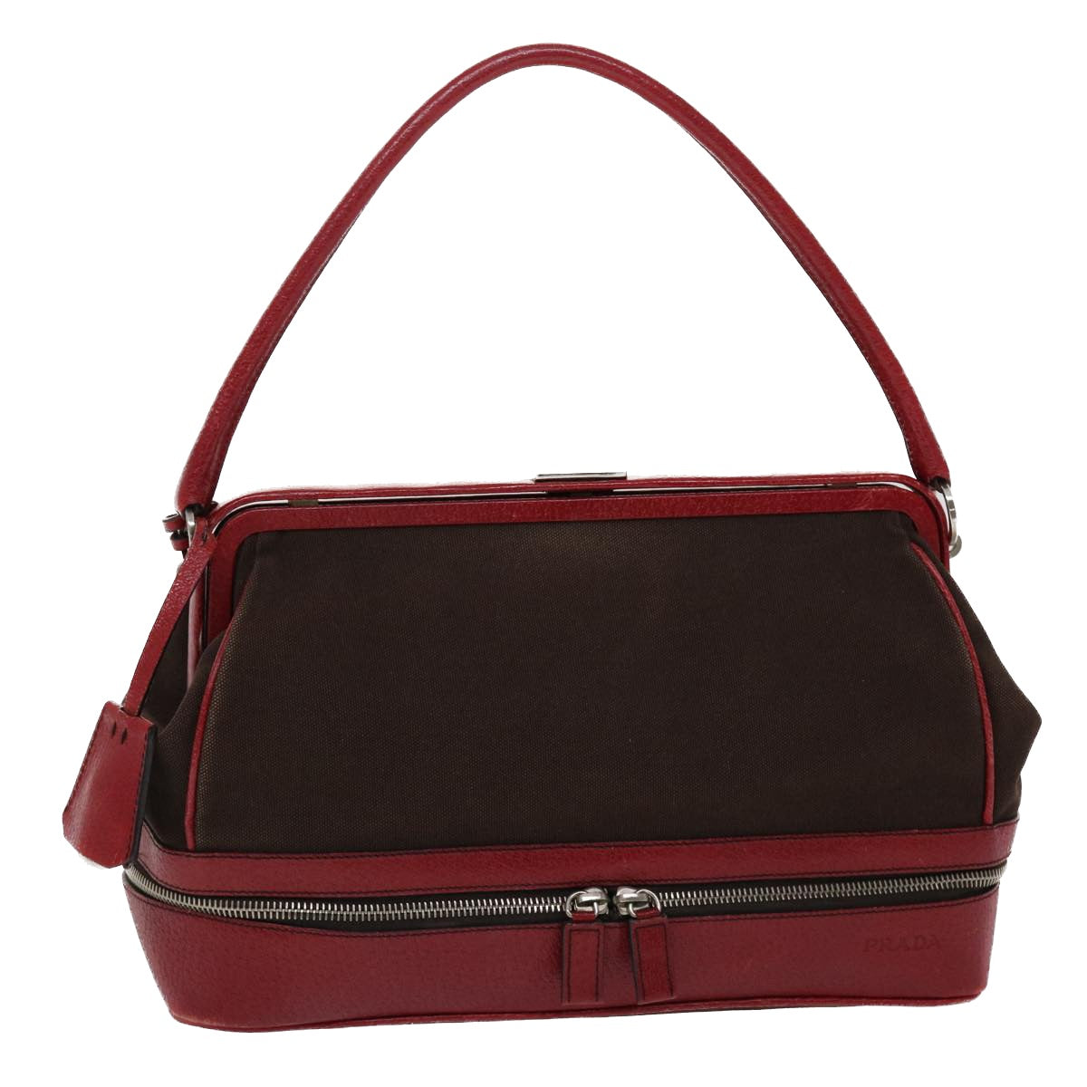 PRADA Shoulder Bag Canvas Leather Red  am4741