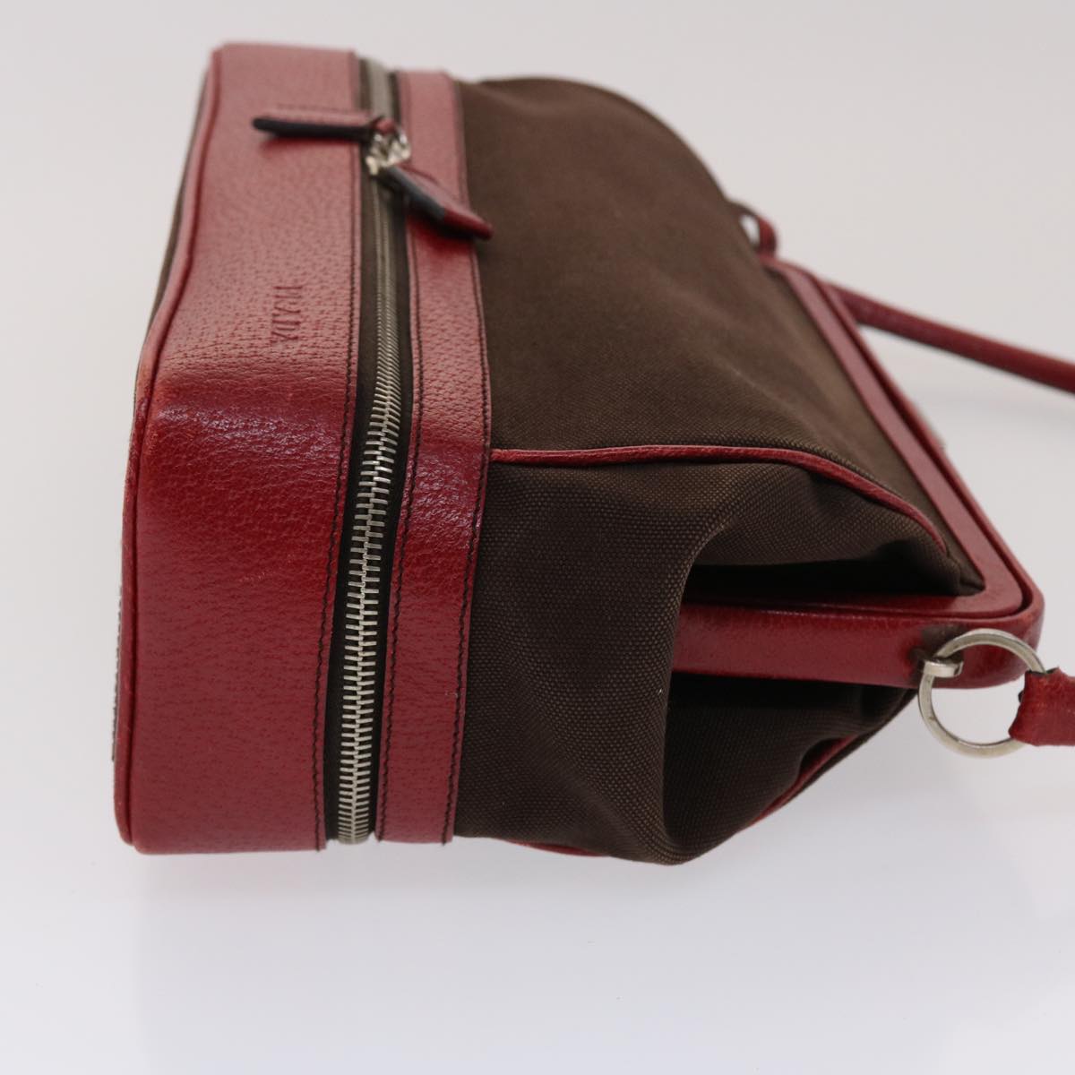 PRADA Shoulder Bag Canvas Leather Red  am4741