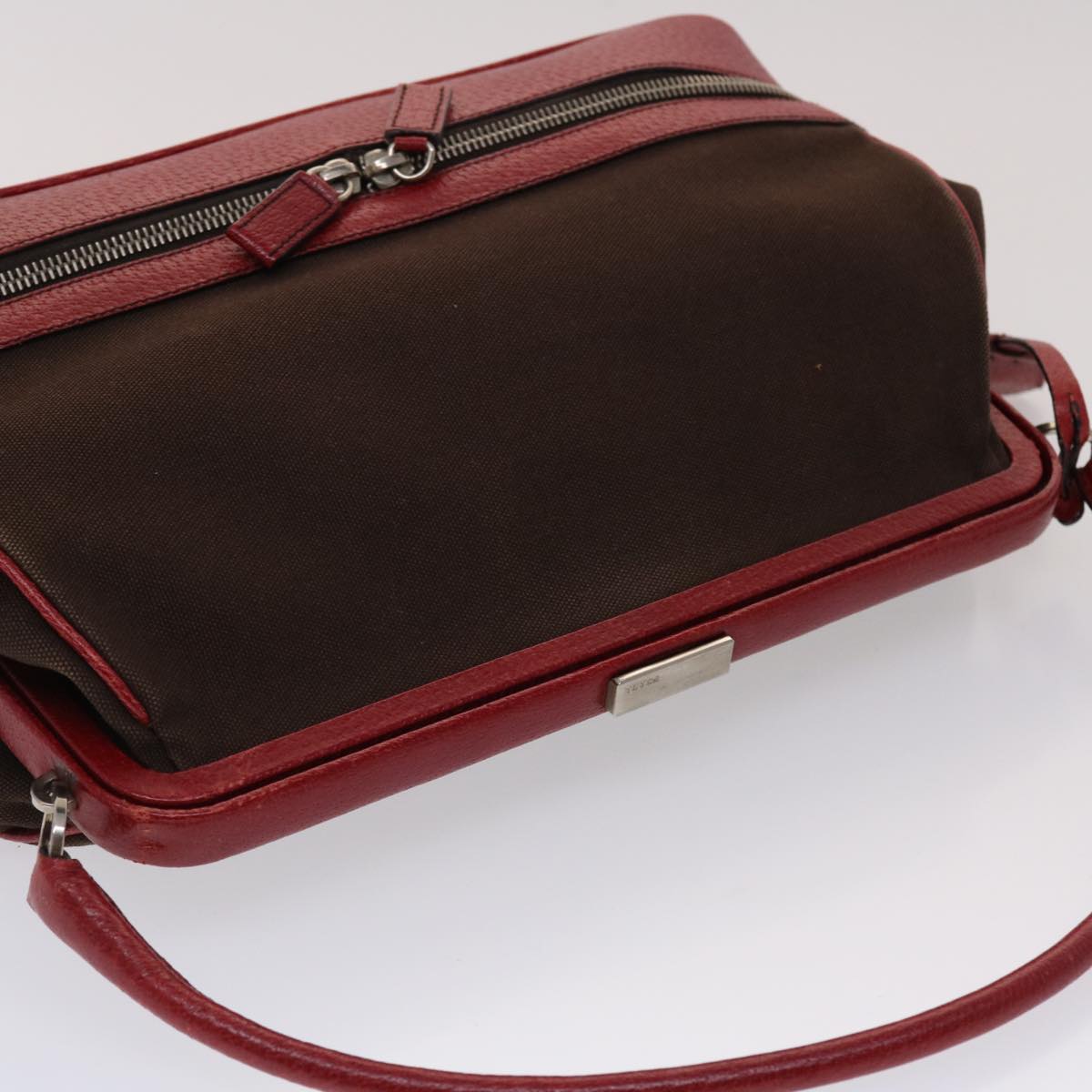 PRADA Shoulder Bag Canvas Leather Red  am4741