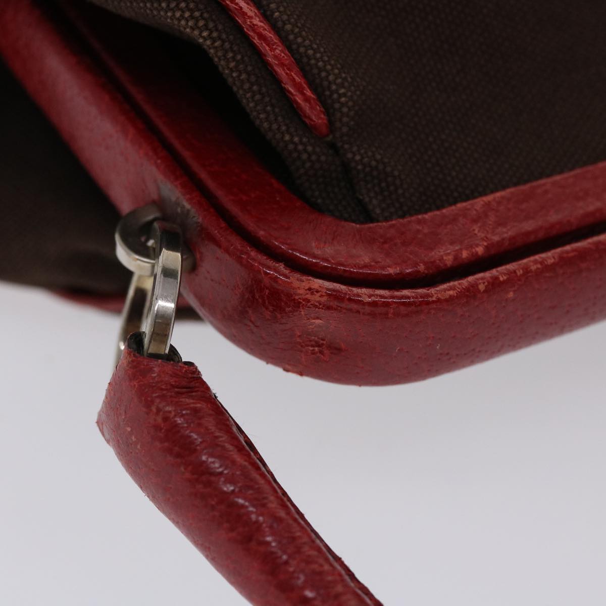 PRADA Shoulder Bag Canvas Leather Red  am4741