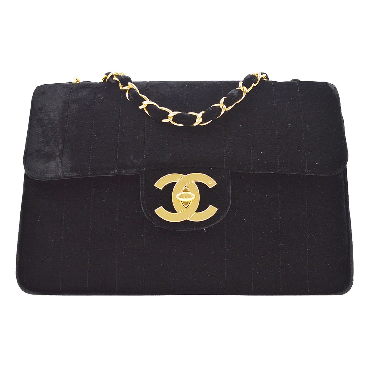 CHANEL★ 1994-1996 Black Velvet Vertical Classic Flap Jumbo ao28029