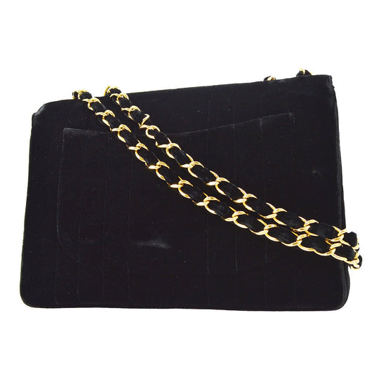 CHANEL★ 1994-1996 Black Velvet Vertical Classic Flap Jumbo ao28029