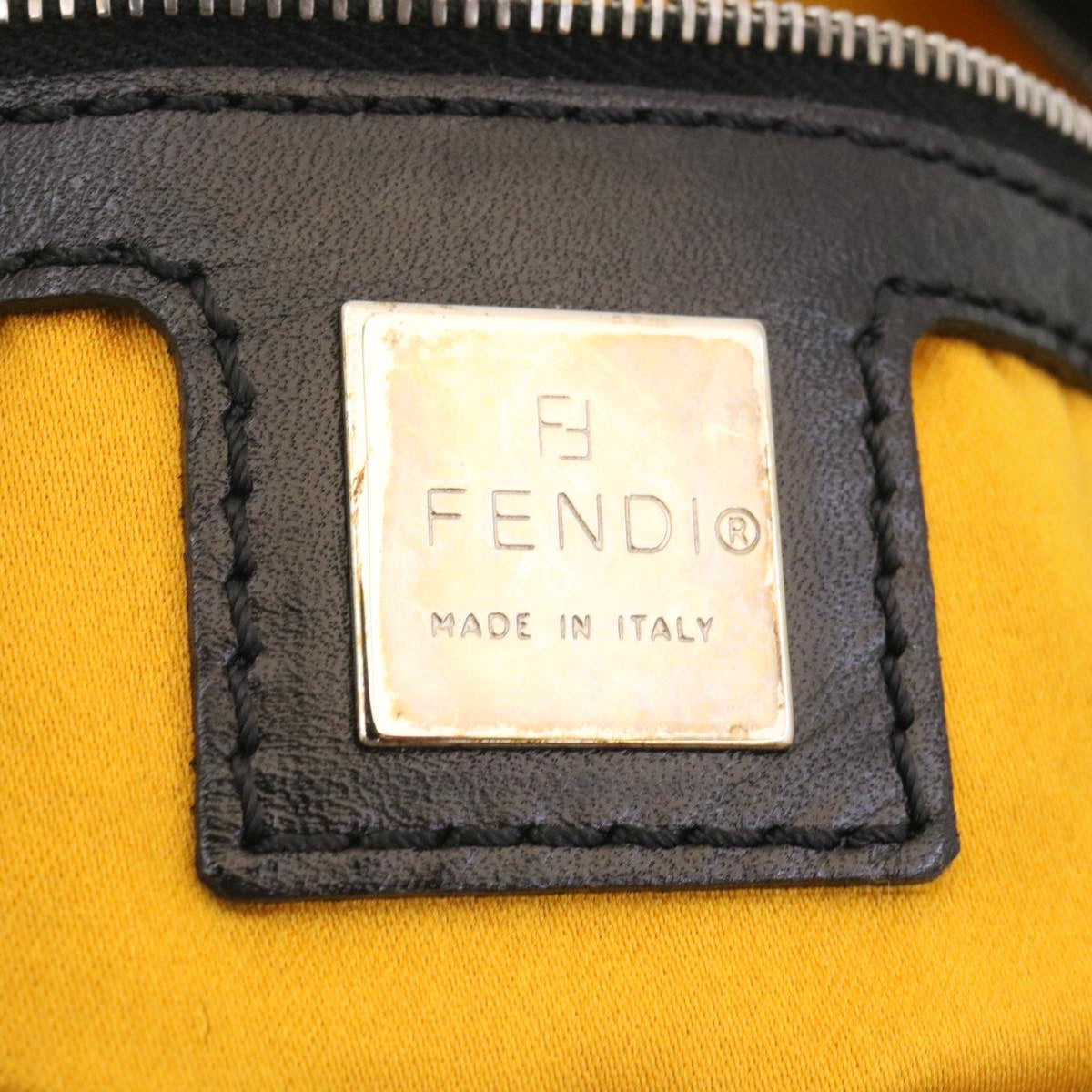 FENDI Hand Bag Unborn Calf SkinLeather Black Auth ar6571