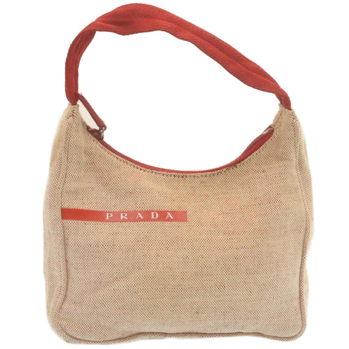 PRADA Hand Bag Canvas Beige Red  ar6592