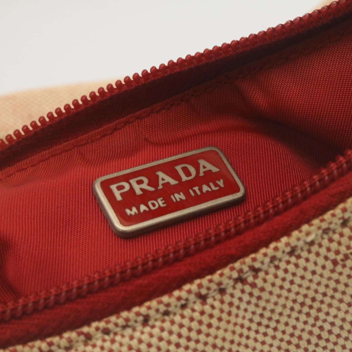 PRADA Hand Bag Canvas Beige Red  ar6592