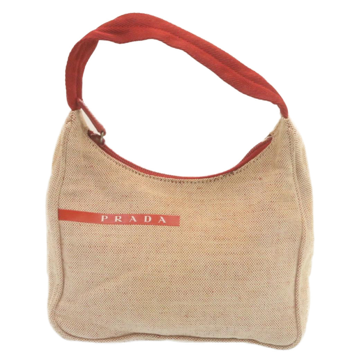 PRADA Hand Bag Canvas Beige Red  ar6592