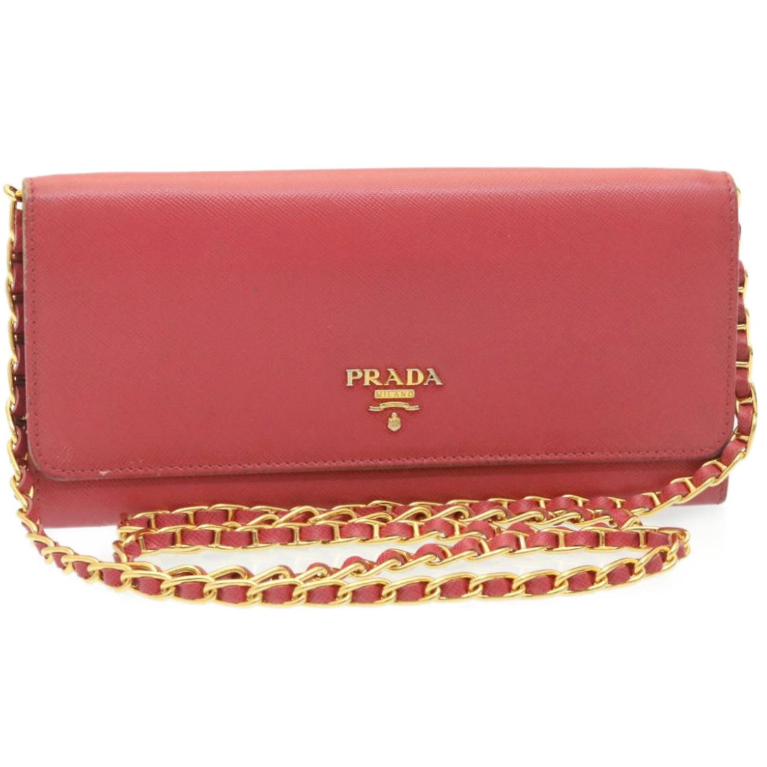 PRADA Safiano Leather Chain Wallet Pink  ar6601