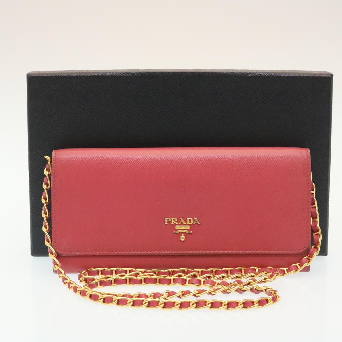 PRADA Safiano Leather Chain Wallet Pink  ar6601