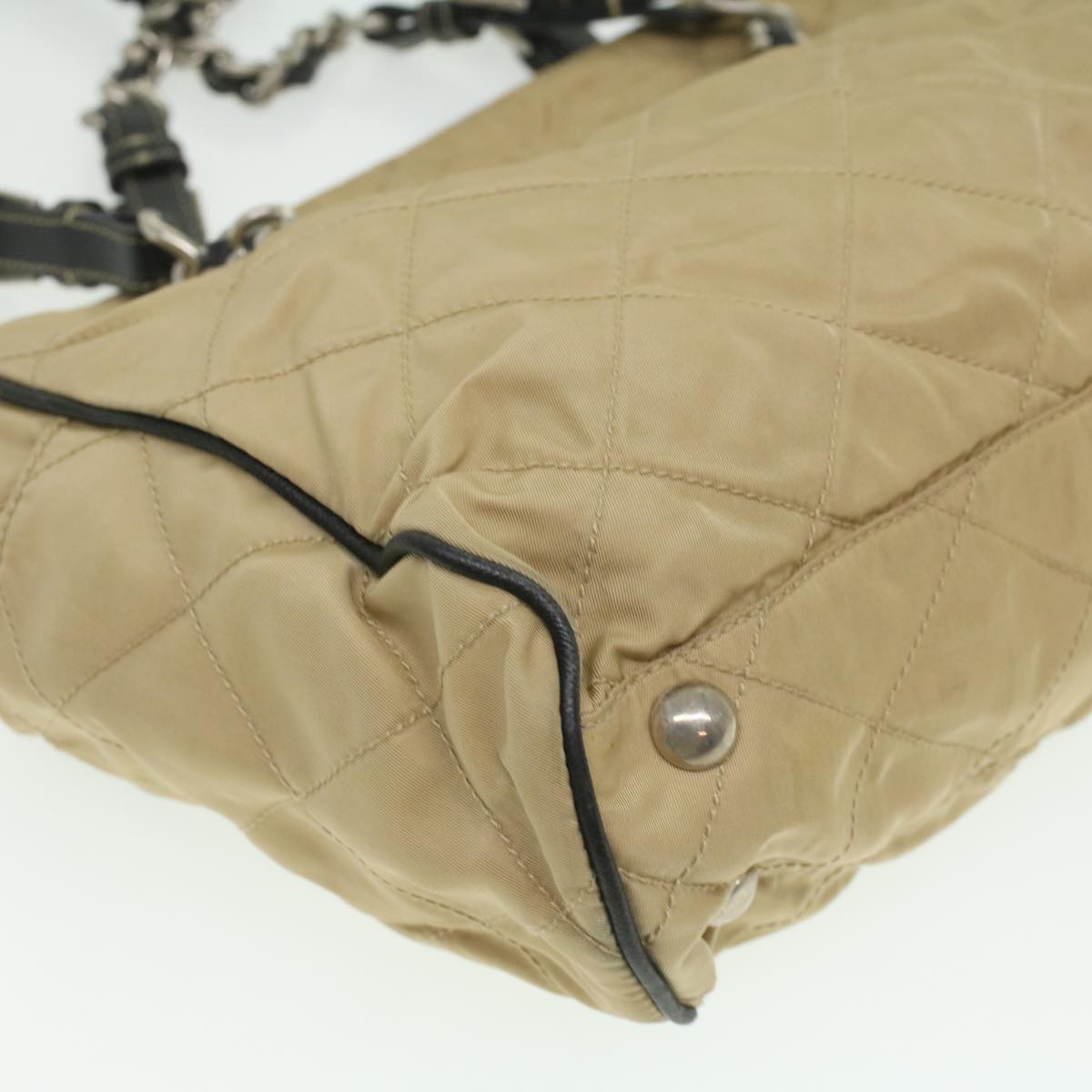 PRADA Quilted Chain Shoulder Bag Nylon Beige  ar8728