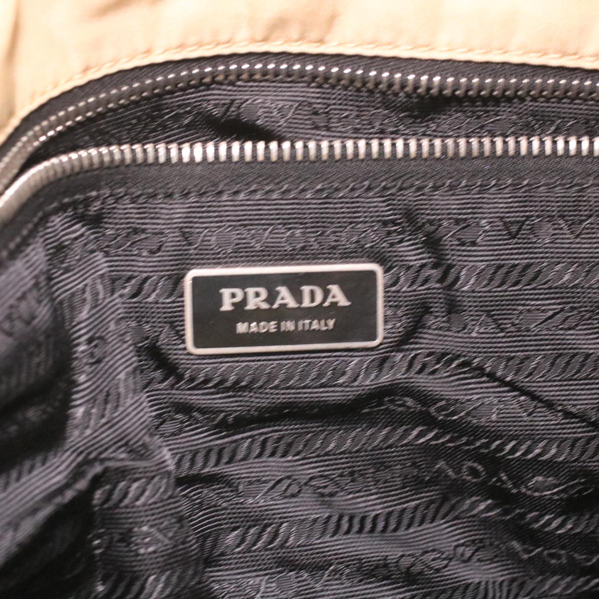 PRADA Quilted Chain Shoulder Bag Nylon Beige  ar8728