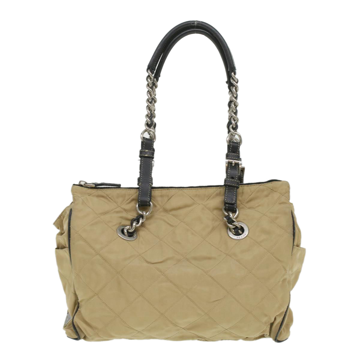 PRADA Quilted Chain Shoulder Bag Nylon Beige  ar8728