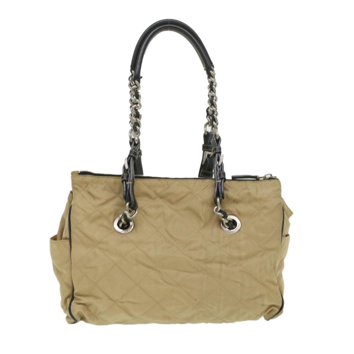 PRADA Quilted Chain Shoulder Bag Nylon Beige  ar8728