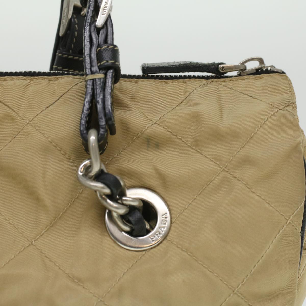 PRADA Quilted Chain Shoulder Bag Nylon Beige  ar8728