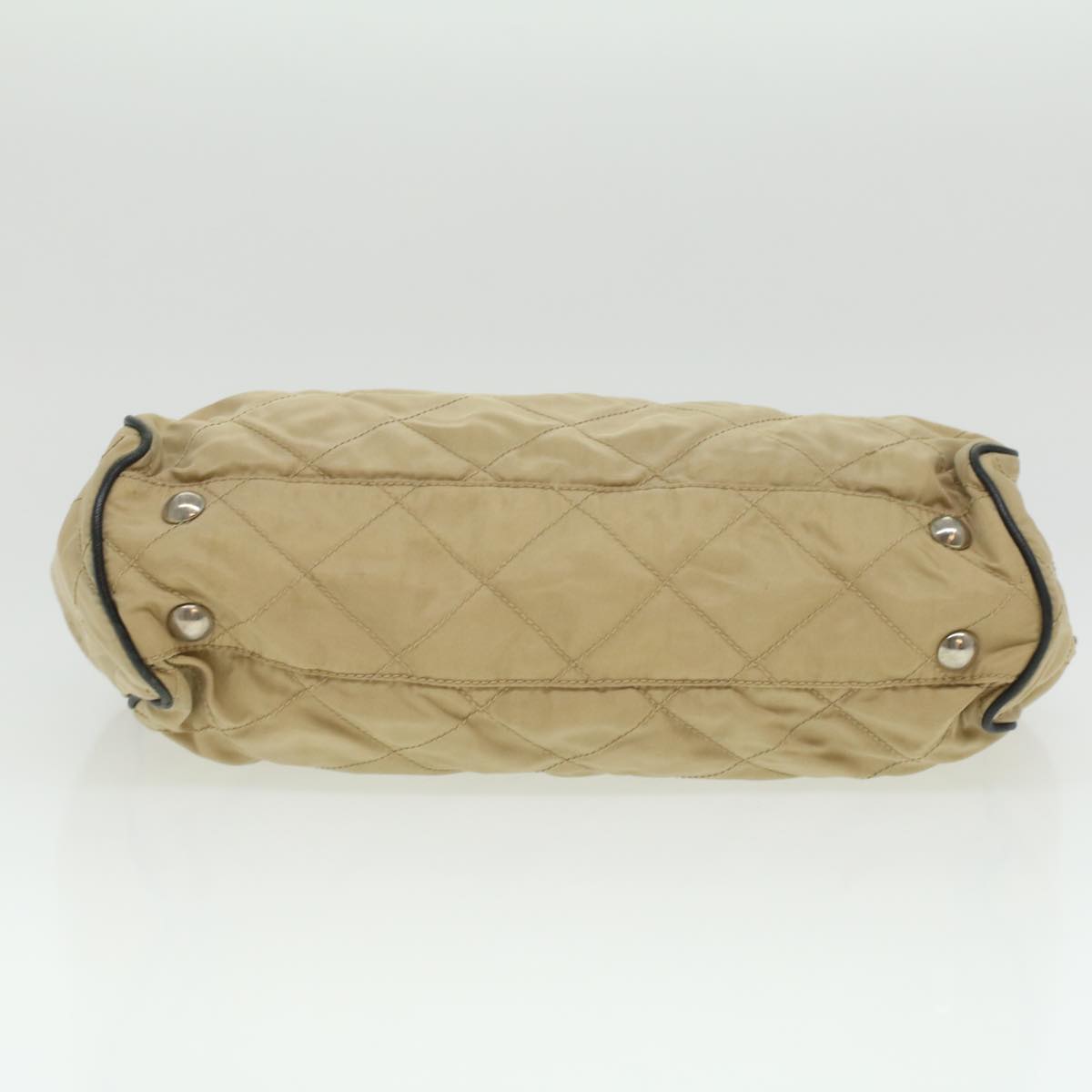 PRADA Quilted Chain Shoulder Bag Nylon Beige  ar8728