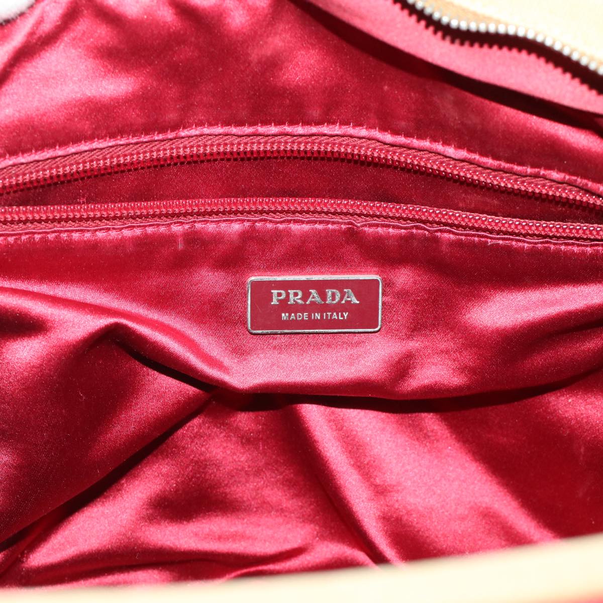 PRADA Shoulder Bag Canvas Leather Beige Red  ar9627