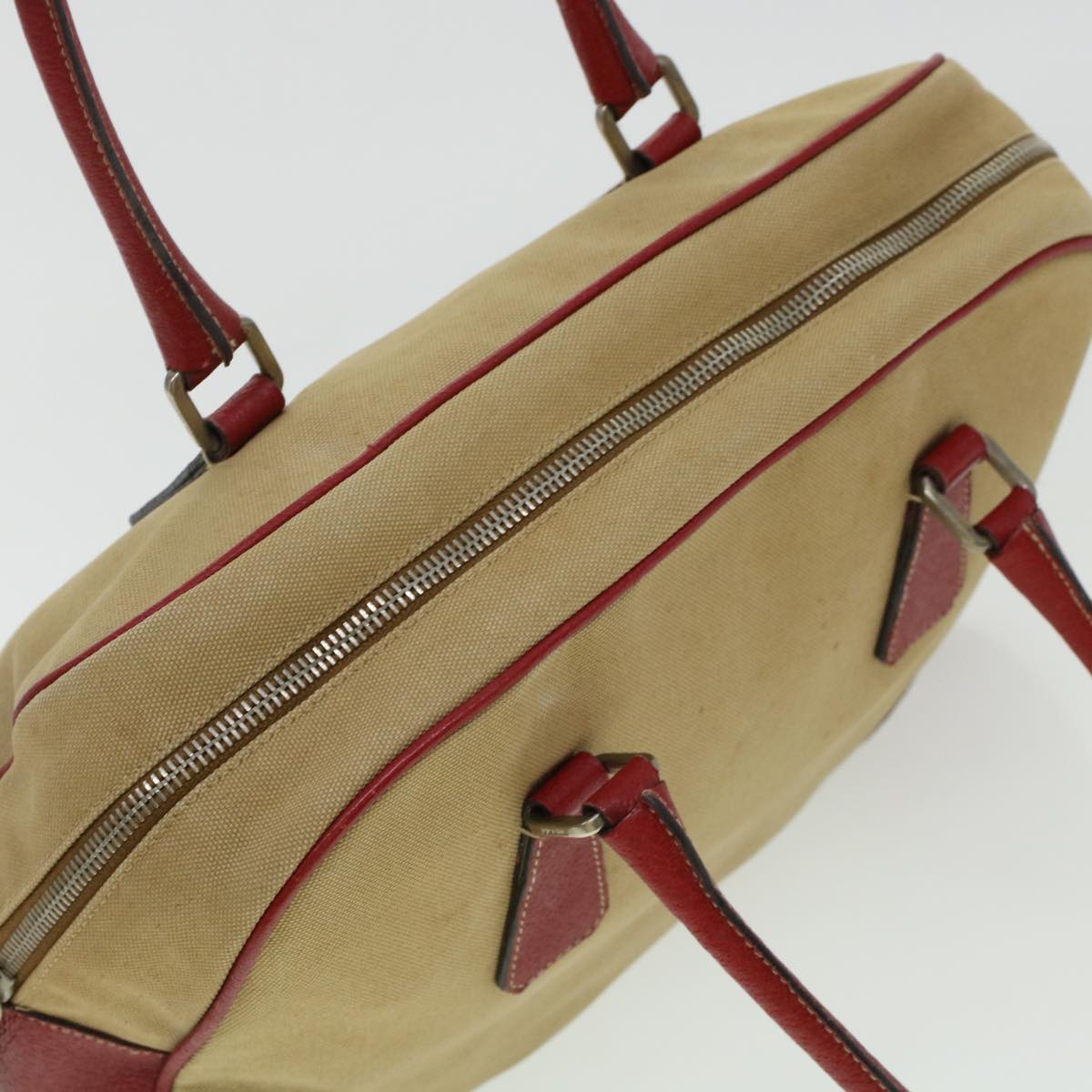 PRADA Shoulder Bag Canvas Leather Beige Red  ar9627