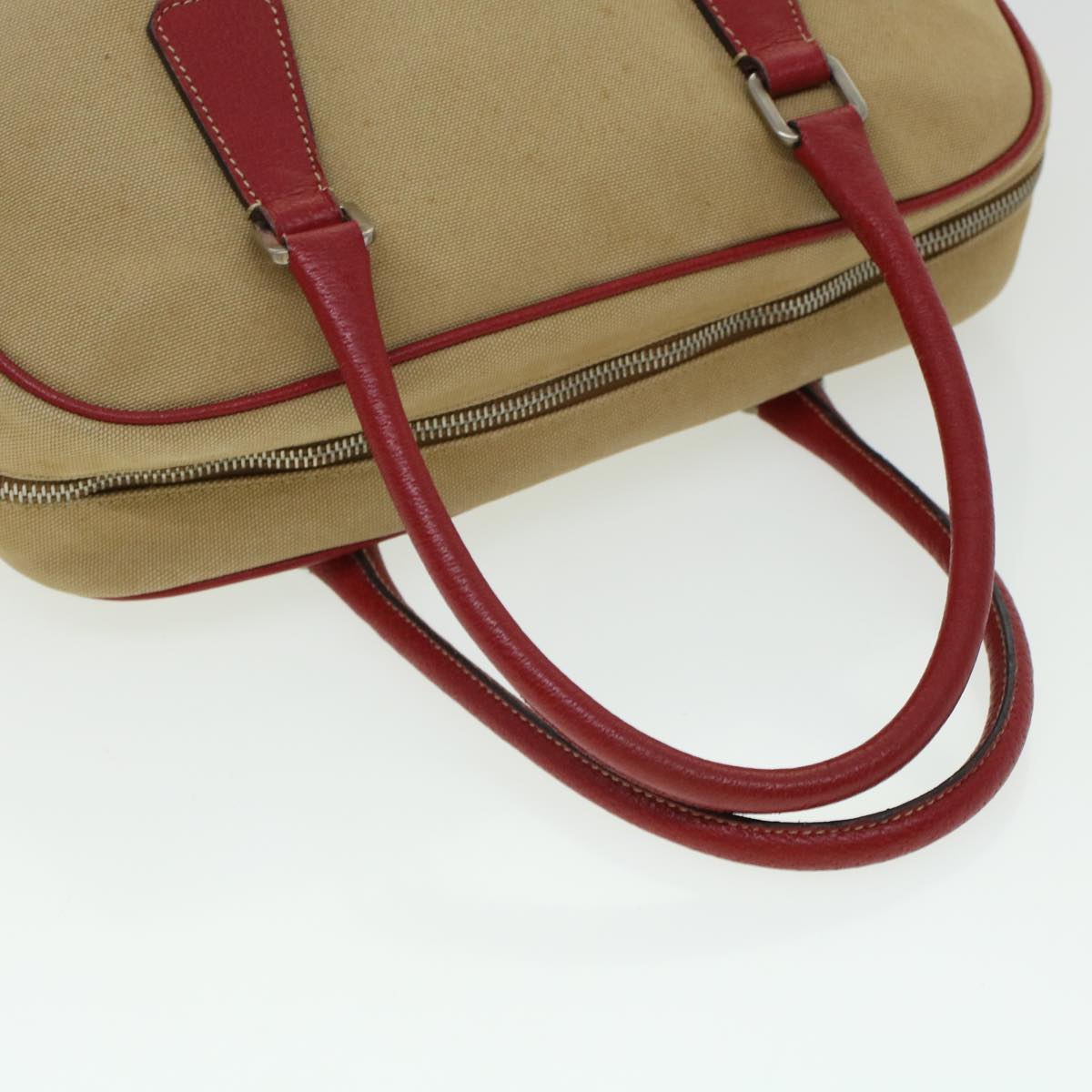 PRADA Shoulder Bag Canvas Leather Beige Red  ar9627