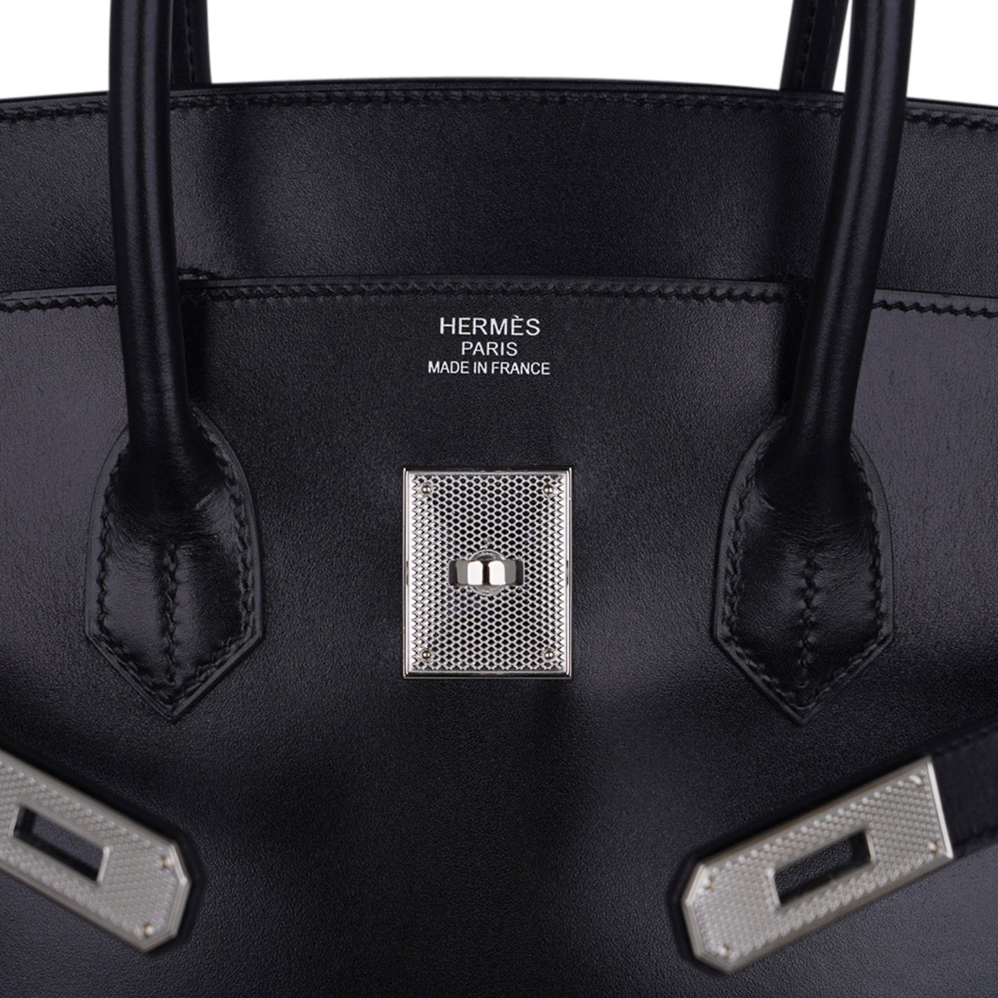 Hermes Birkin 35 Bag Black Box Palladium Guilloche Hardware