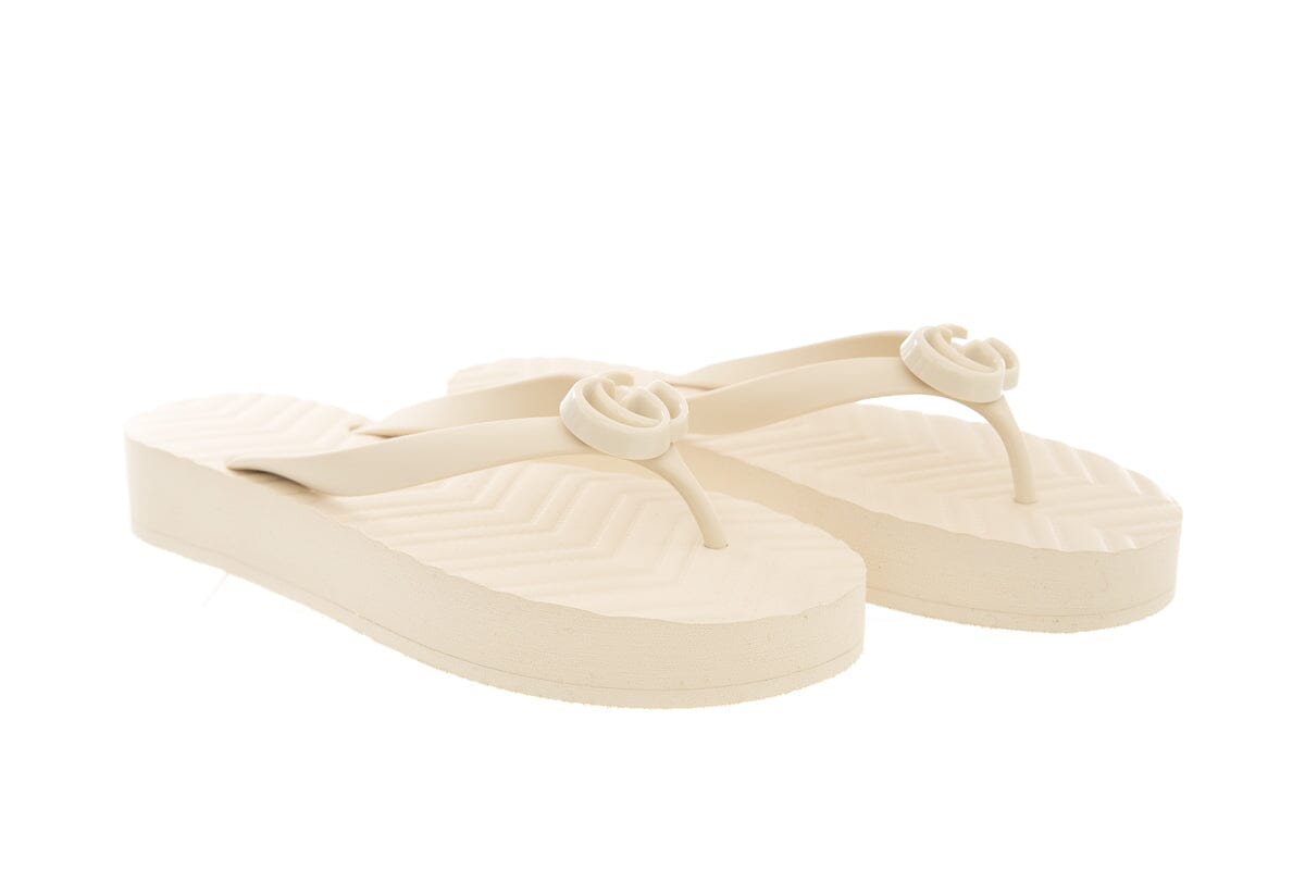 Gucci Ivory Rubber Logo Flip Flop Sandals SZ 39