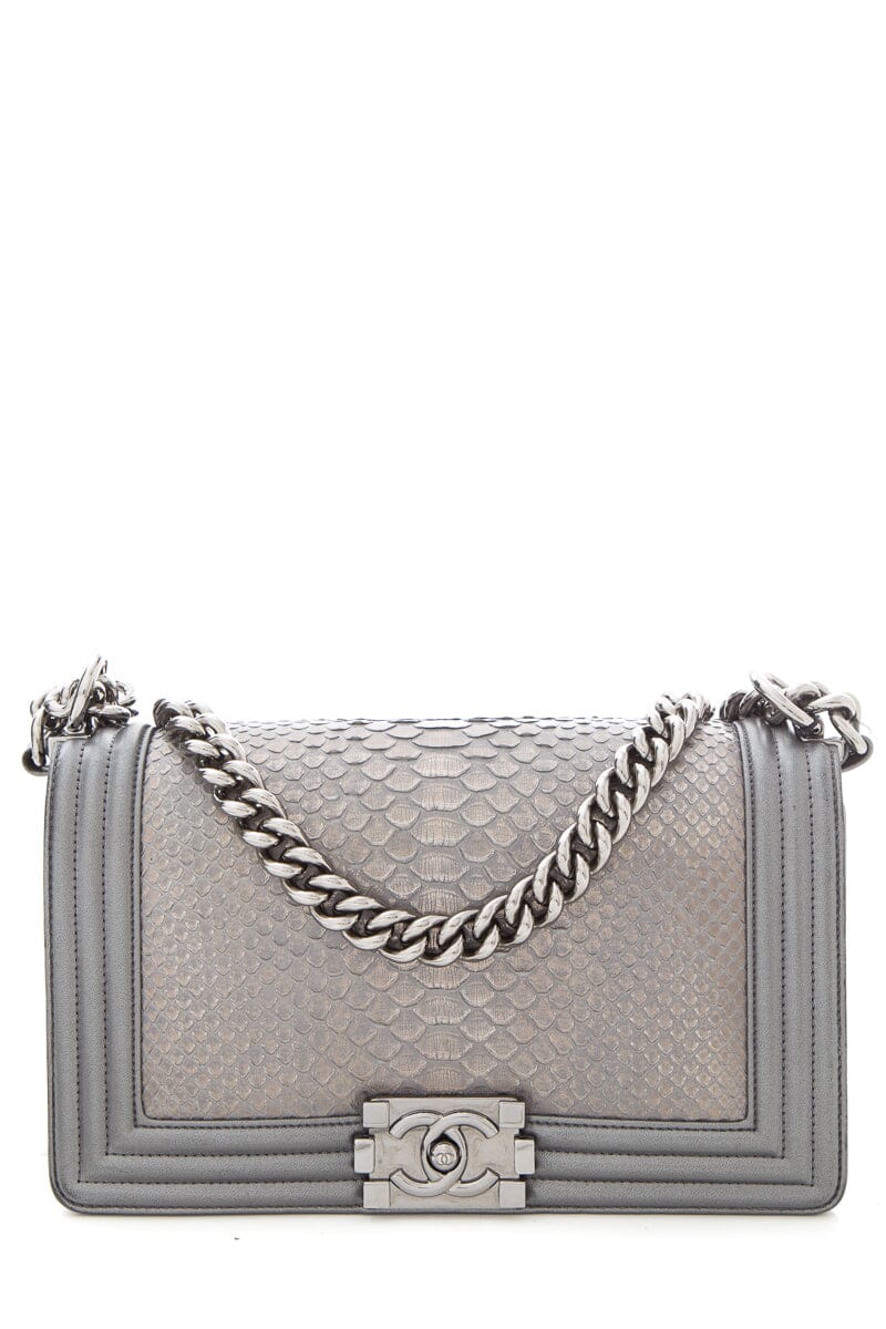 Chanel 2018 Silver Python Medium Boy Bag