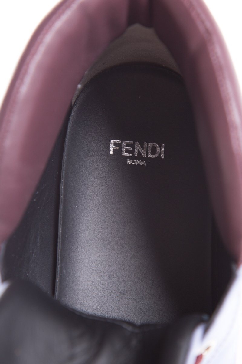 Fendi White, Burgundy & Multi-Color Embellished High-Top Sneakers SZ 37.5