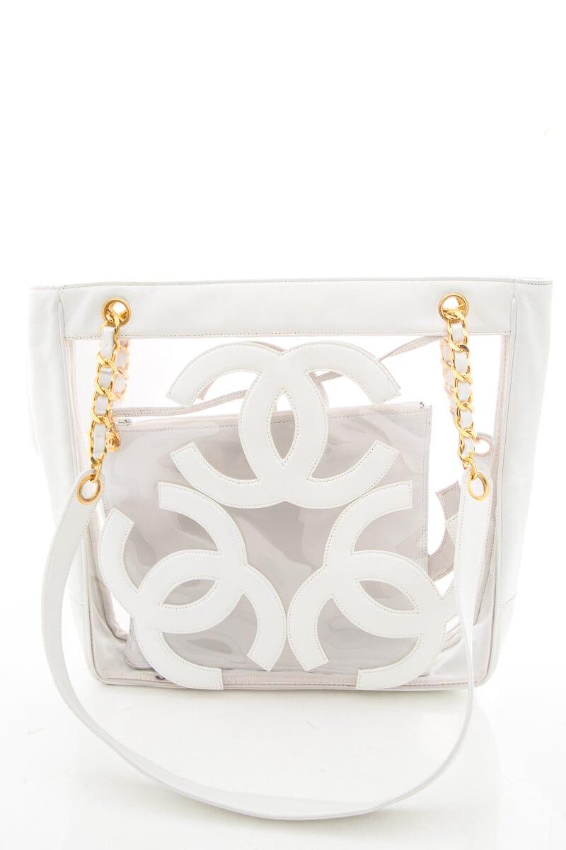 Chanel Vintage White PVC Panel Triple CC Shoulder Tote