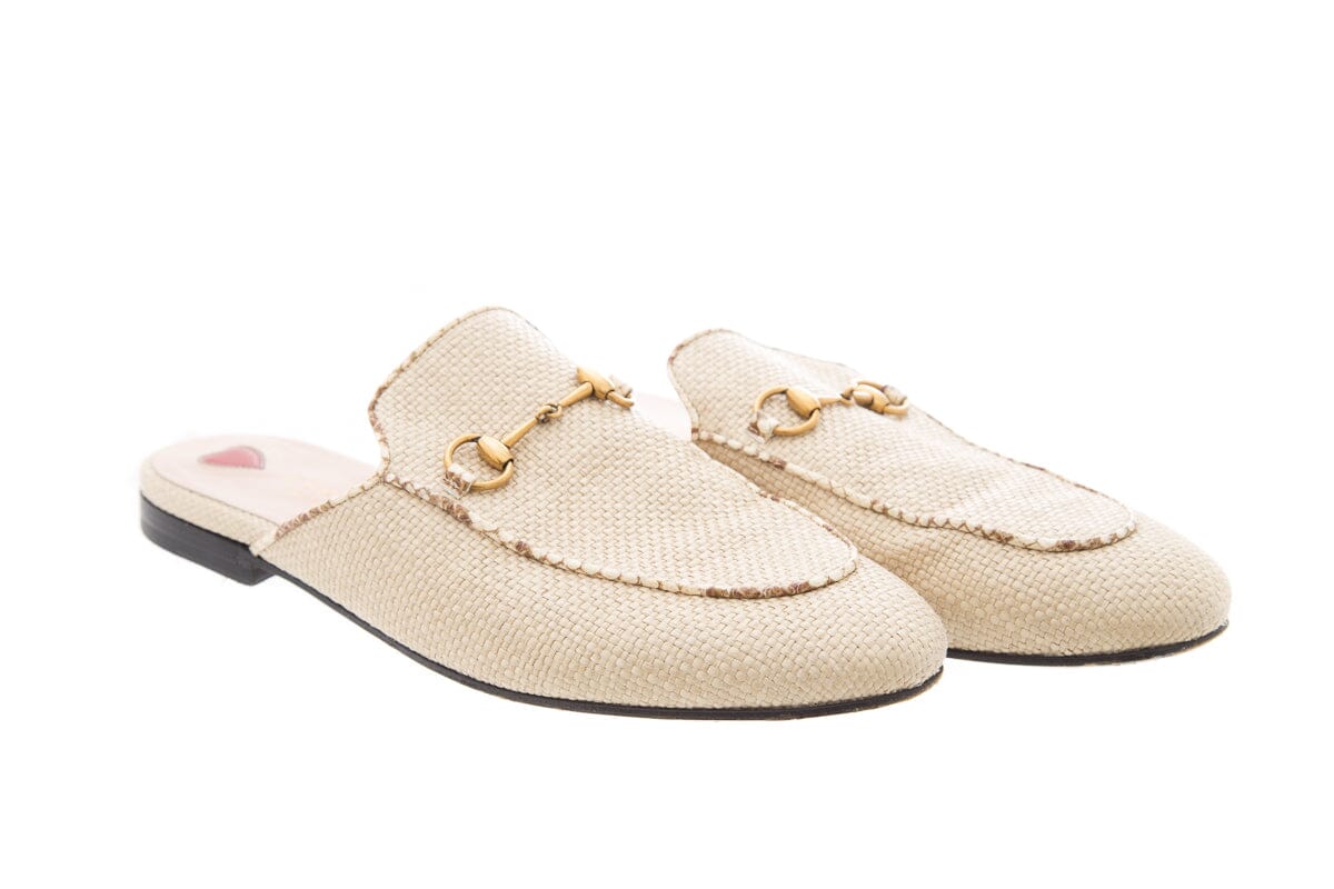 Gucci Beige Woven Horsebit Mules SZ 39.5