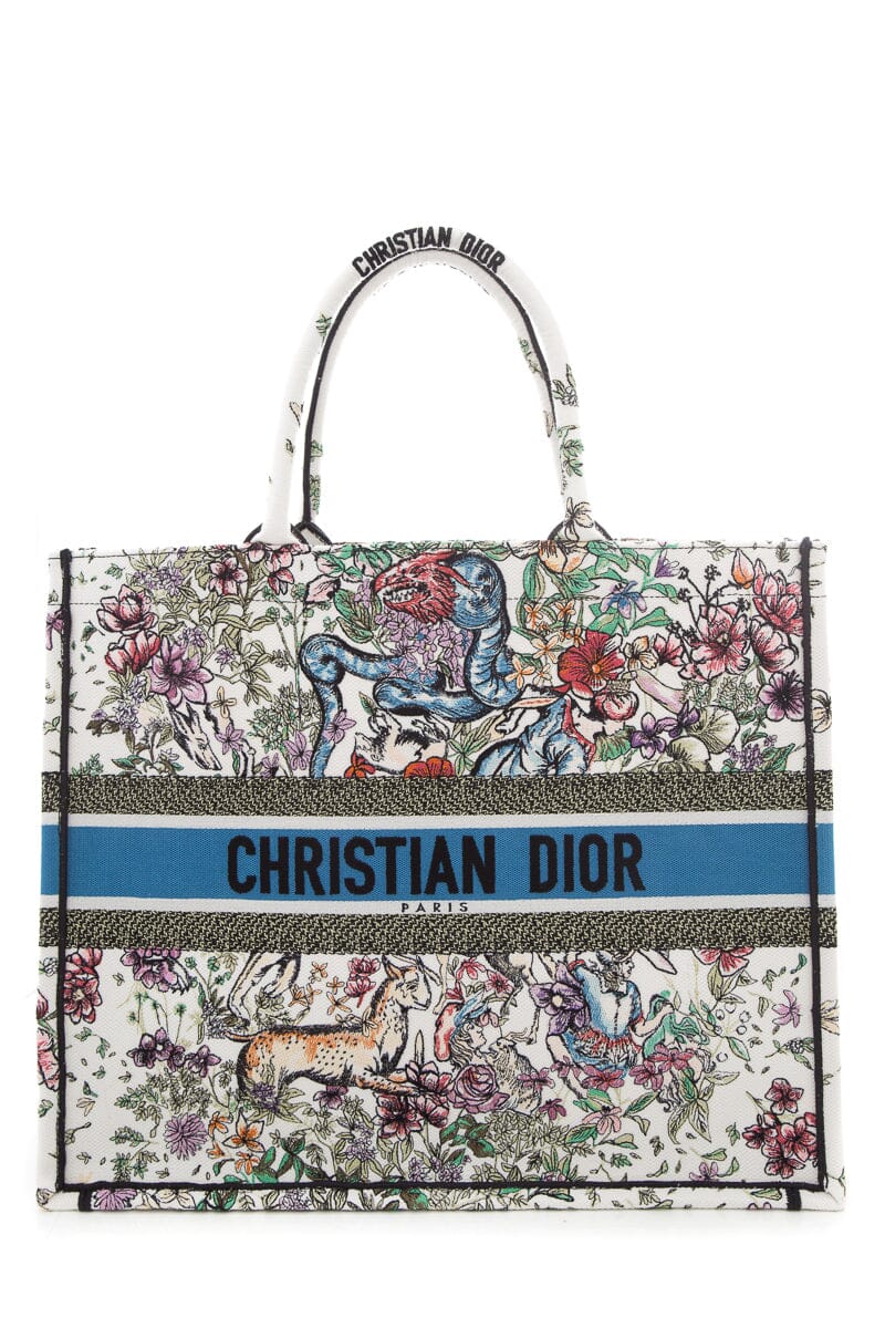 Dior White Floral Woodland Embroidered Book Tote Handbag