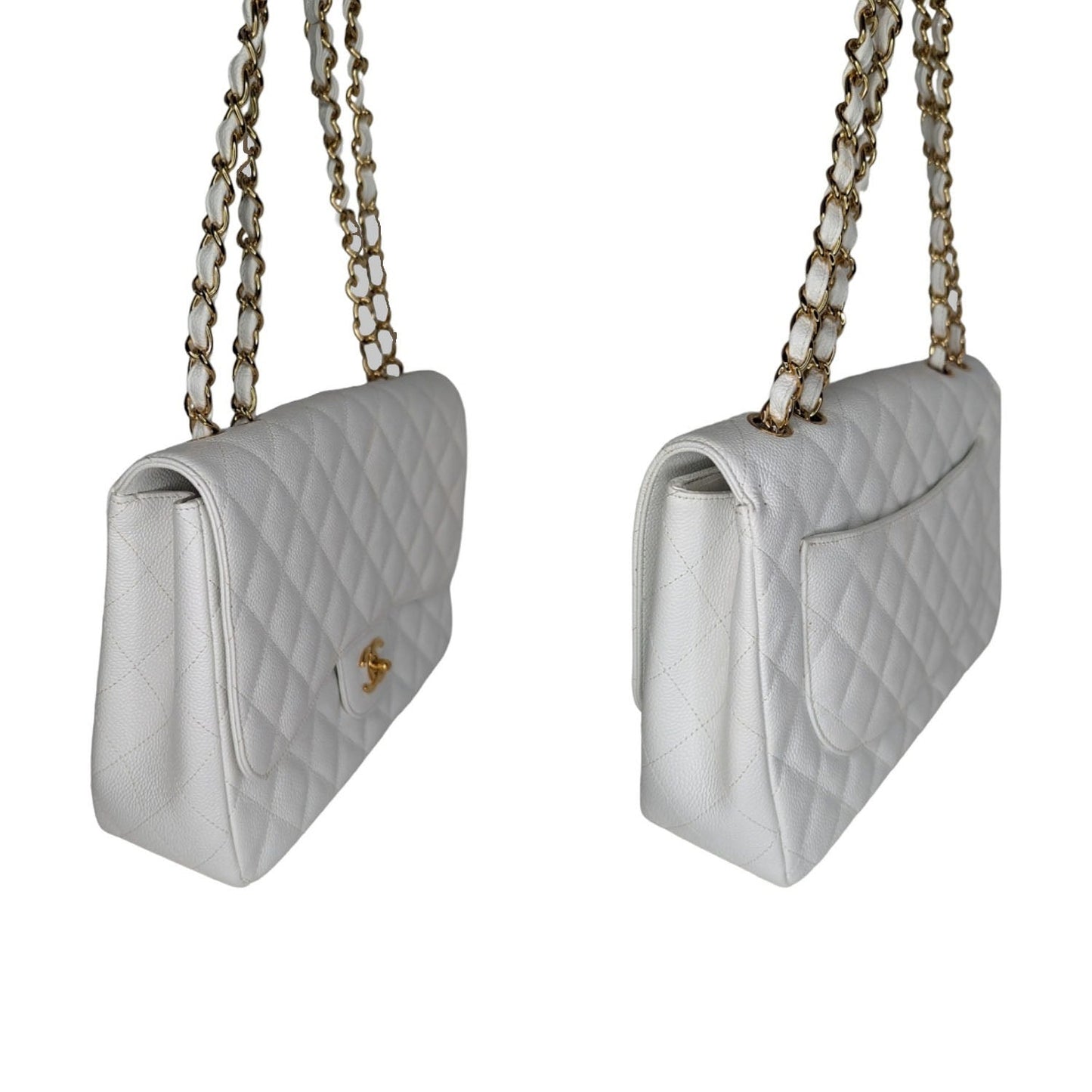 Chanel Vintage Classic Quilted Caviar Single White Jumbo Flap