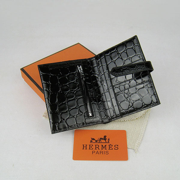 Hermes Wallet H006 Wallet Crocodile Black