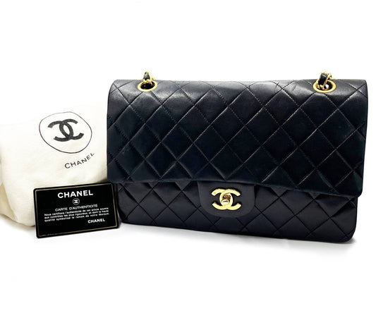 CHANEL Vintage Classic Timeless Double Flap Lambskin 10" Shoulder Bag