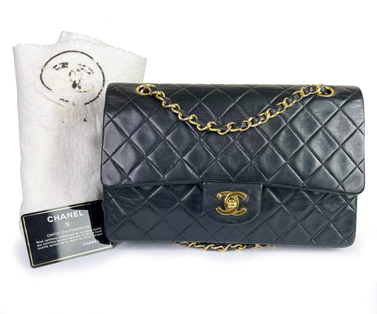 CHANEL Vintage Classic Timeless Double Flap Lambskin 10" Shoulder Bag .