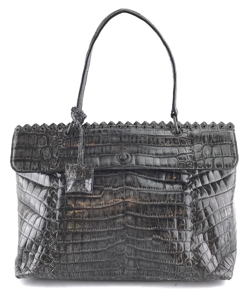 Bottega Veneta Tote Ultra Rare Tie-dye Tiina Dark Grey Crocodile Skin Leather Shoulder Bag