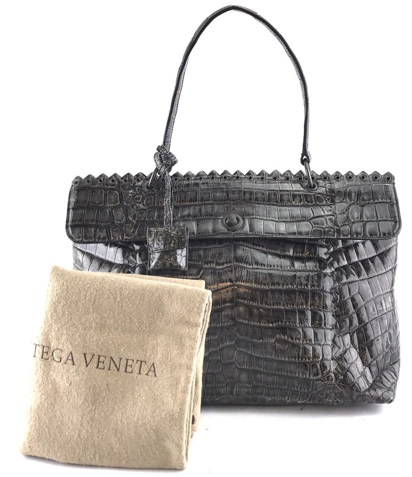 Bottega Veneta Tote Ultra Rare Tie-dye Tiina Dark Grey Crocodile Skin Leather Shoulder Bag