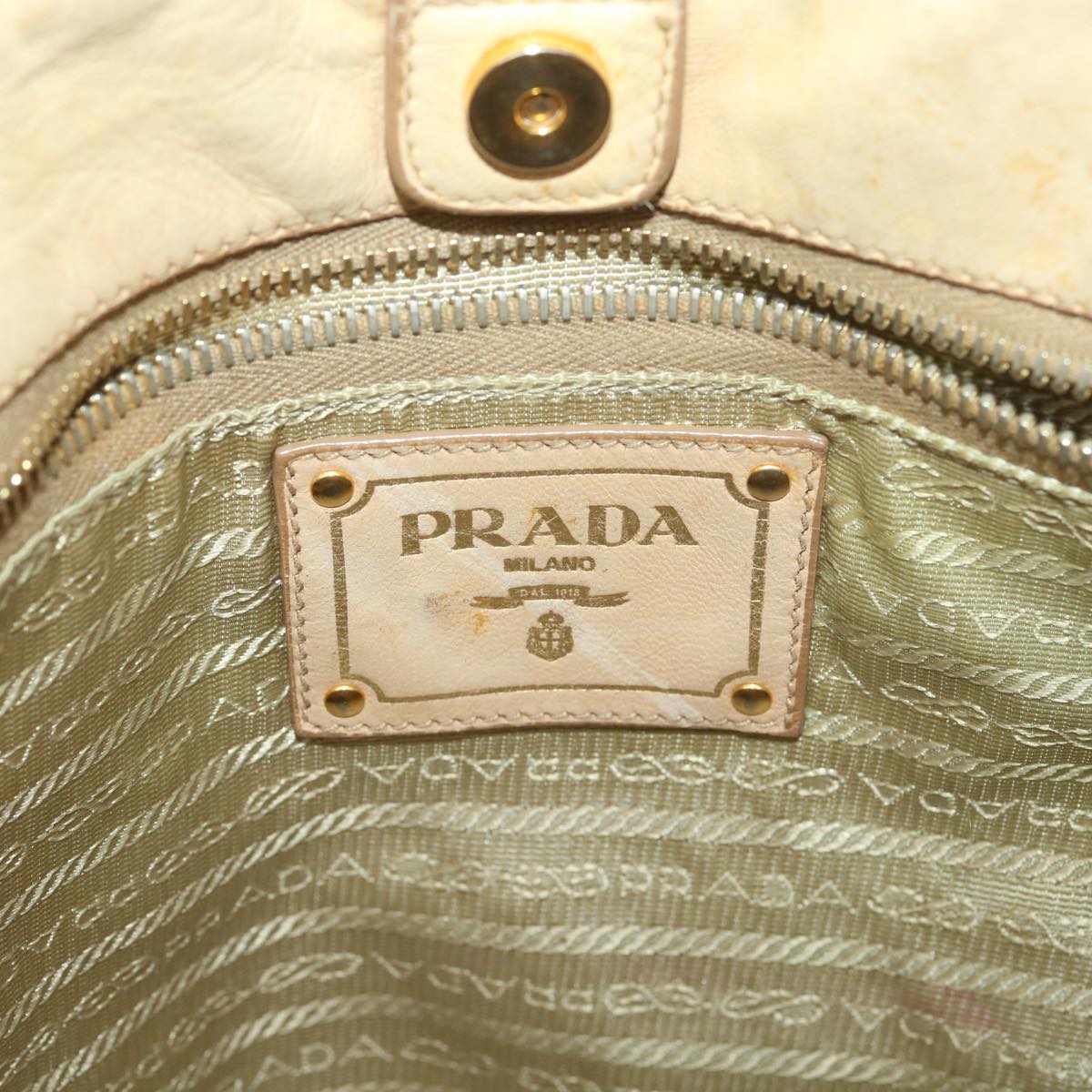 PRADA Hand Bag Leather Beige  bs4492