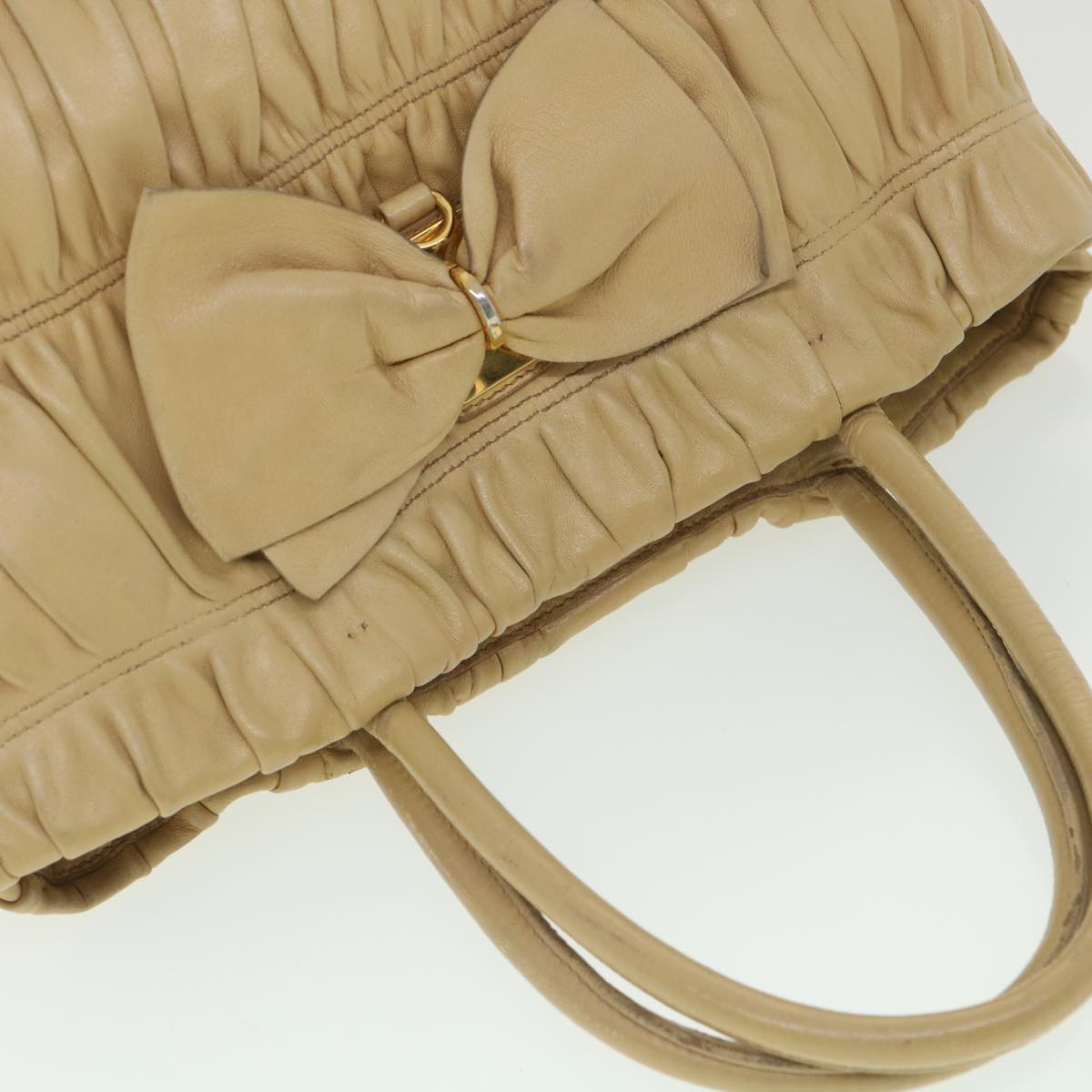 PRADA Hand Bag Leather Beige  bs4492