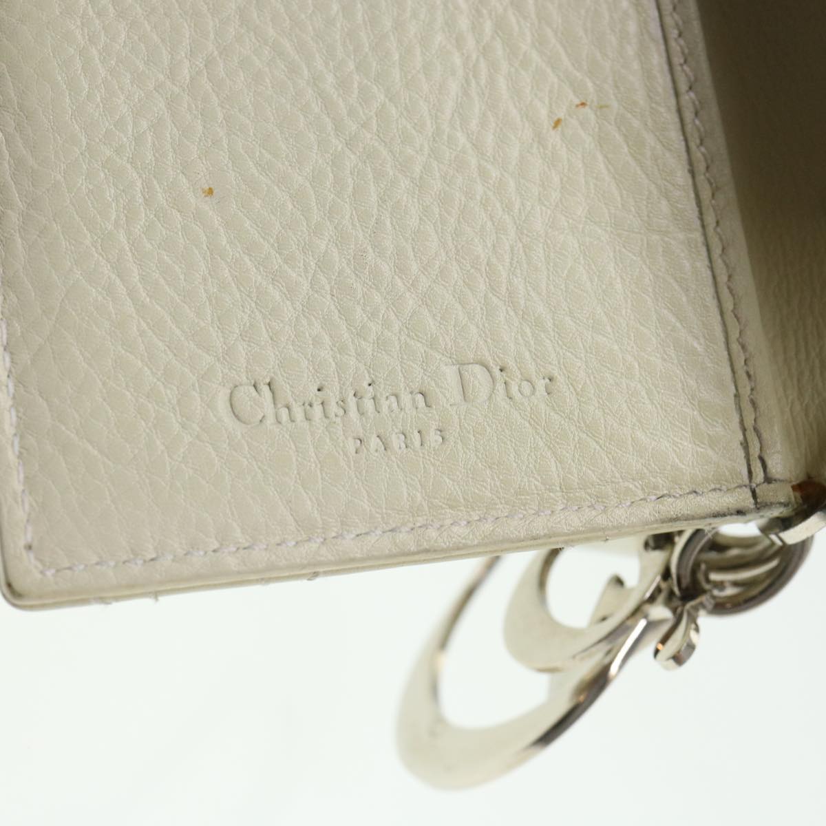 CHRISTIAN DIOR Lady Dior Canage Wallet Leather White  bs4708