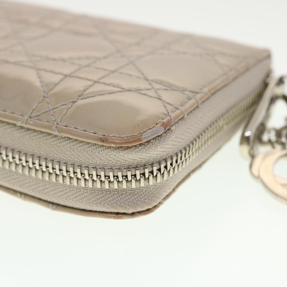 CHRISTIAN DIOR Lady Dior Wallet Patent leather Beige 02-LU-0172  bs4860