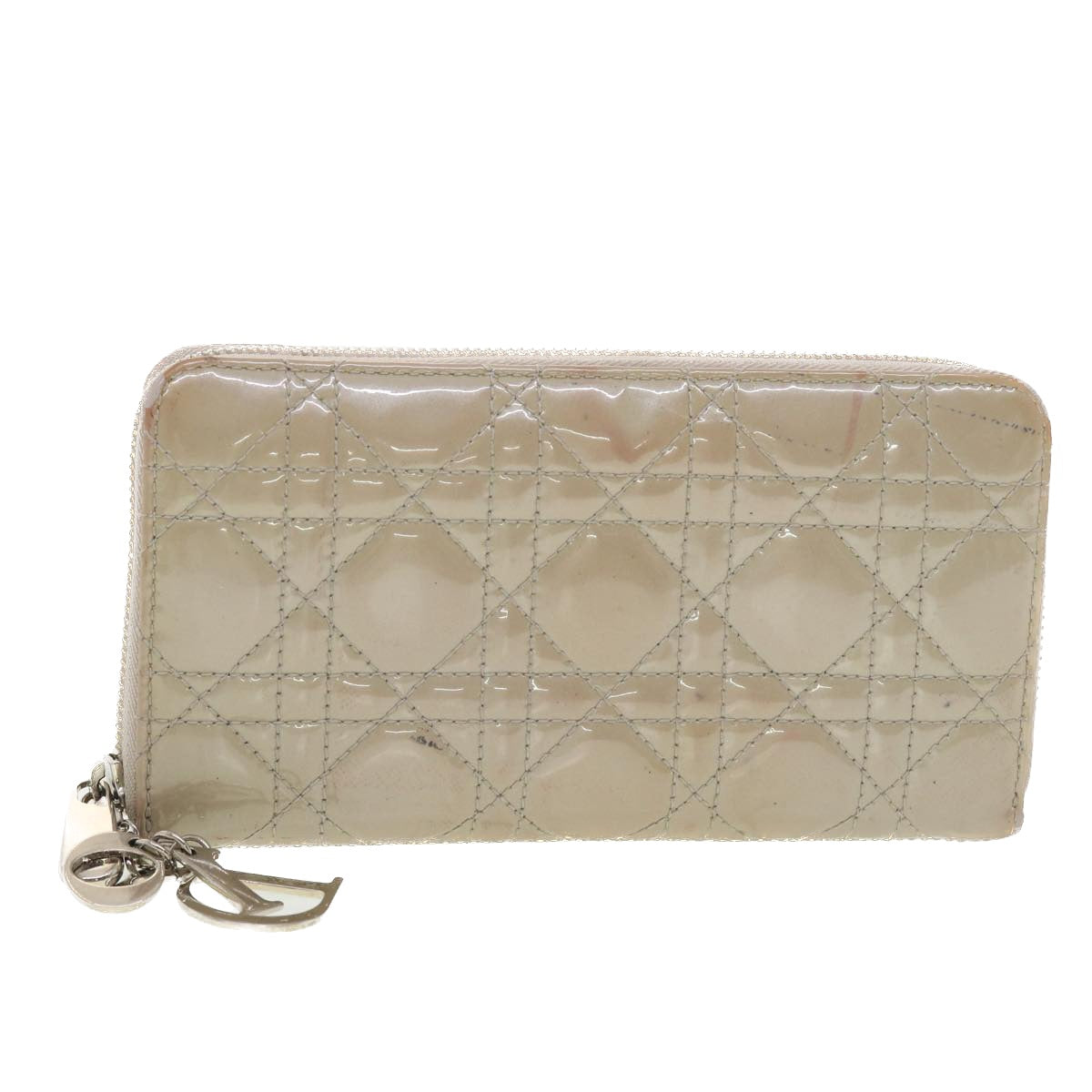 CHRISTIAN DIOR Lady Dior Wallet Patent leather Beige 02-LU-0172 Auth bs4860